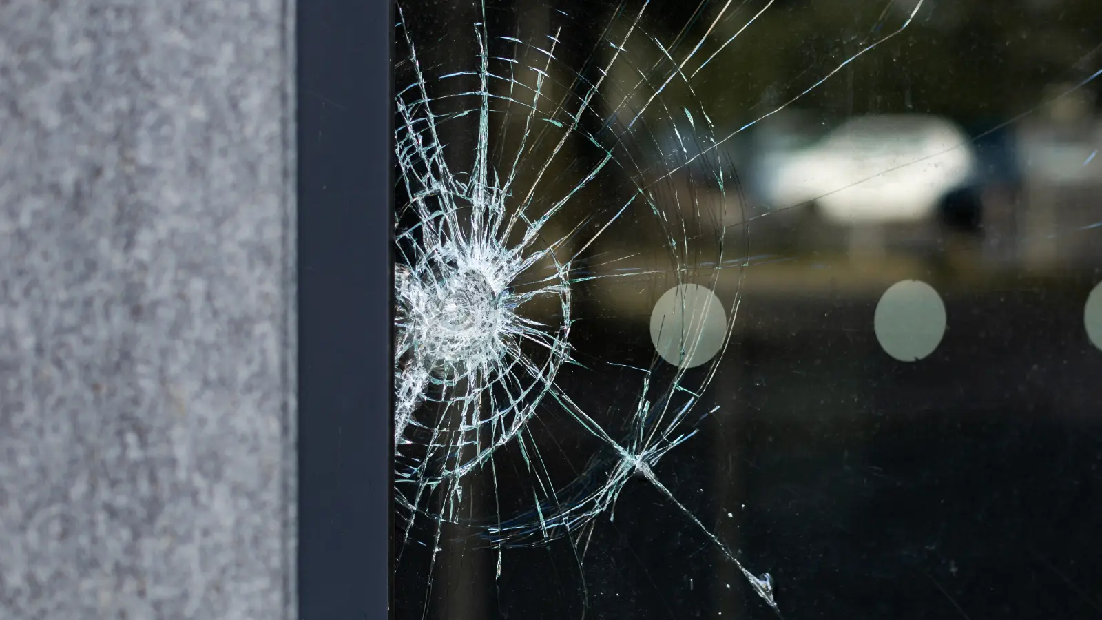 A shattered glass window