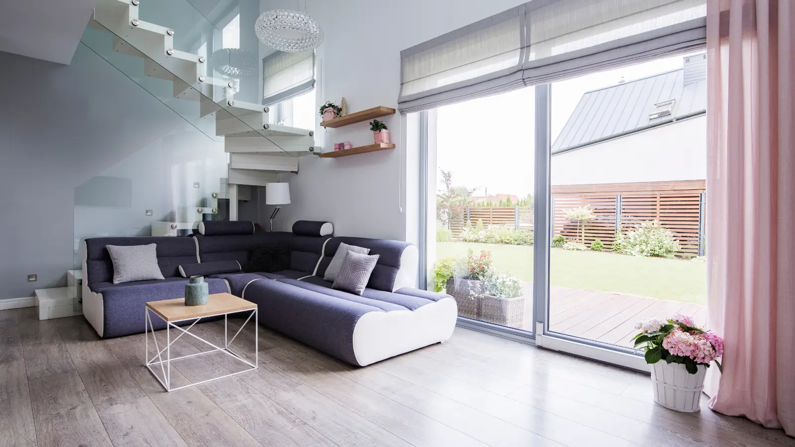 Roman shades cover a patio door