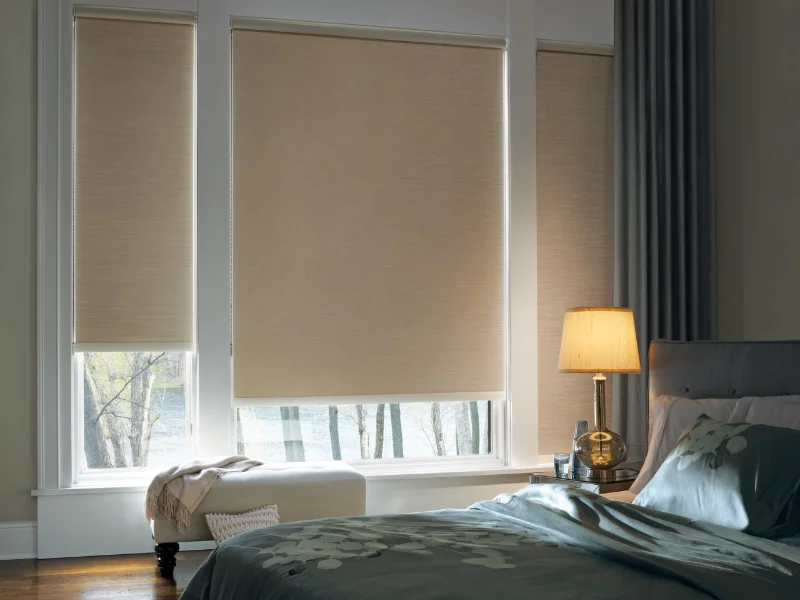 Blackout shades in a bedroom.