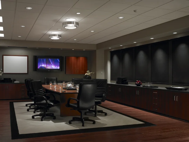 Blackout shades in a conference room.