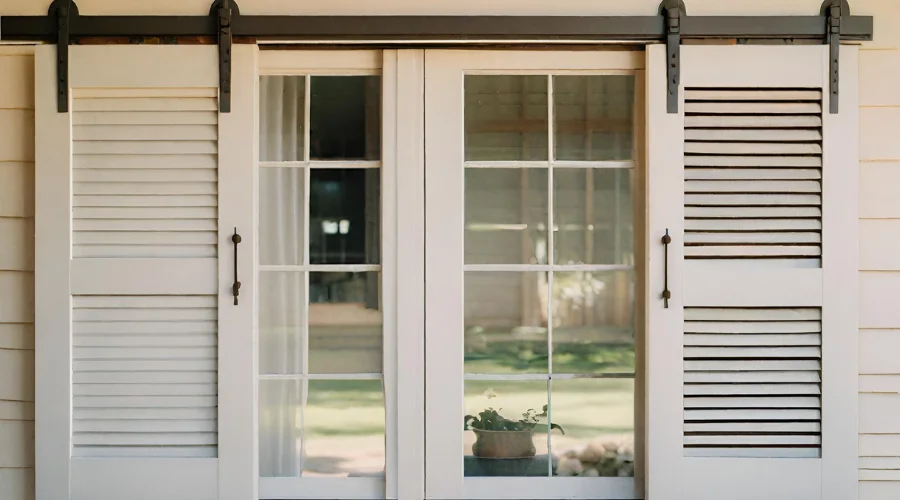 White barn door shutters on a patio door
