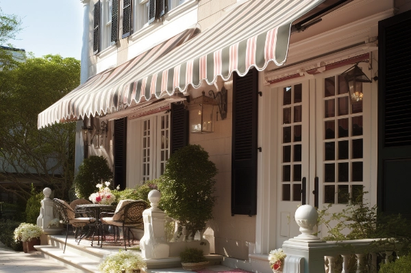 An awning on the front porch of a house