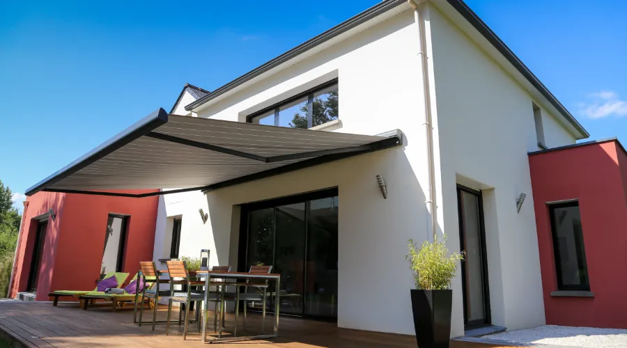 A house with a retractable awning