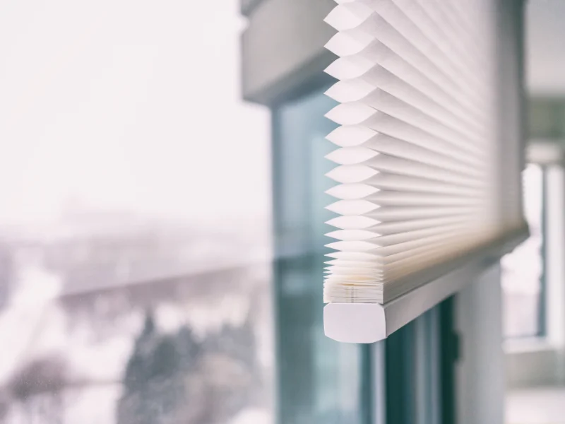 A closeup of a cellular shade showing its honeycomb structure.
