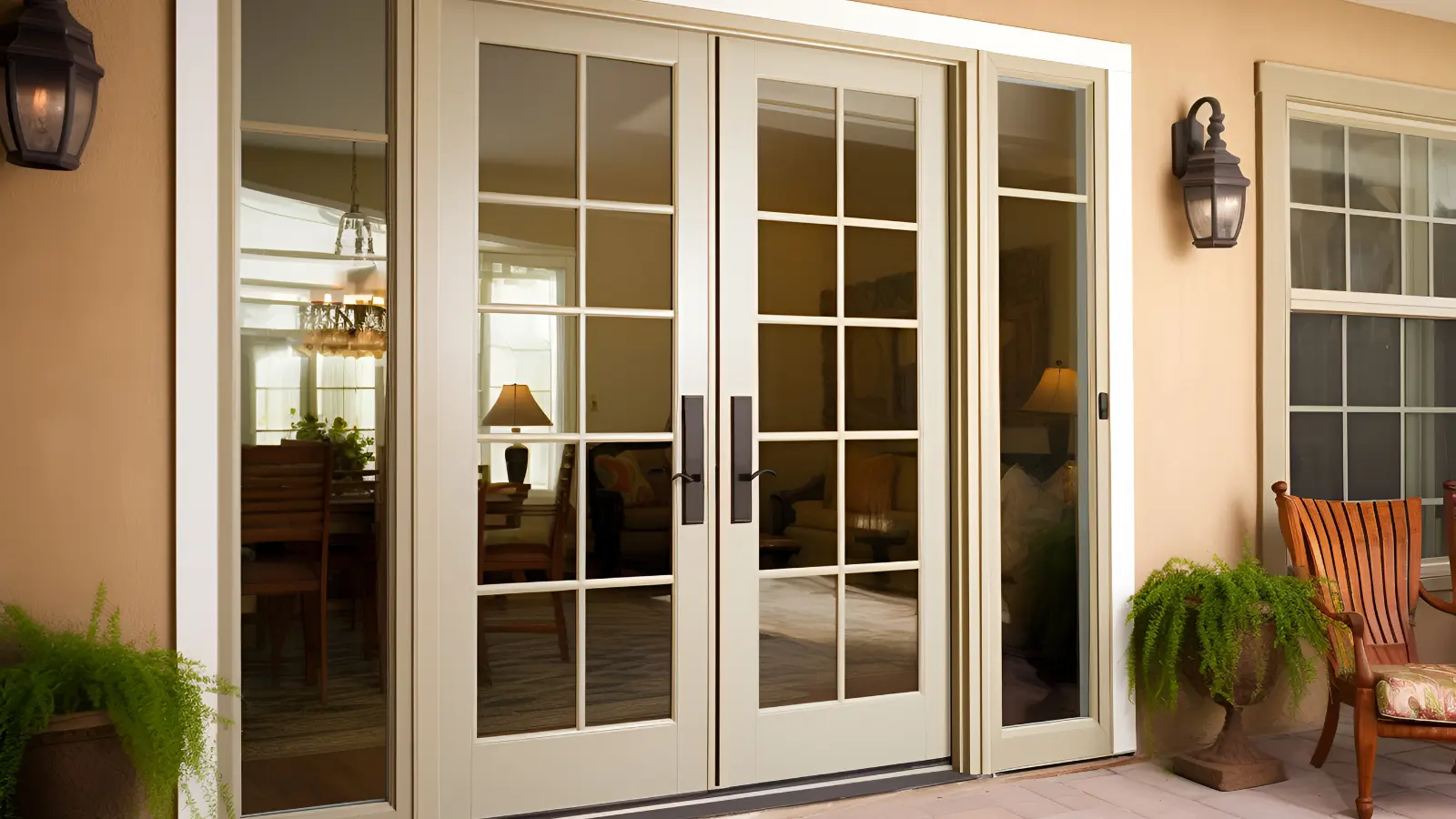 A patio with French doors