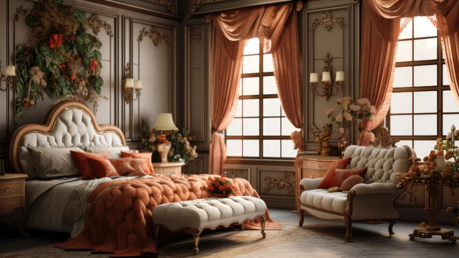 An ornate bedroom with traditional drapes