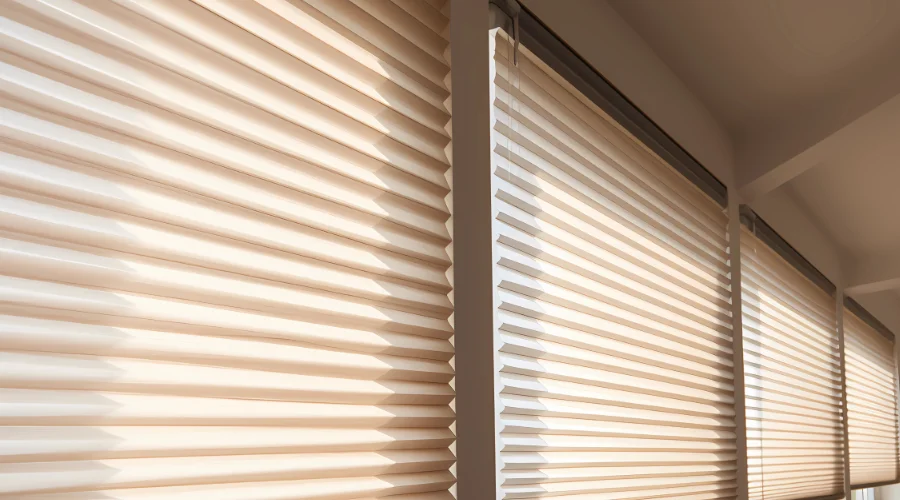 Pleated shades covering large windows