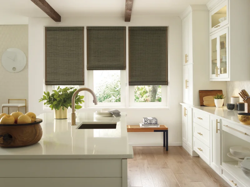 Woven wood shades in a contemporary kitchen