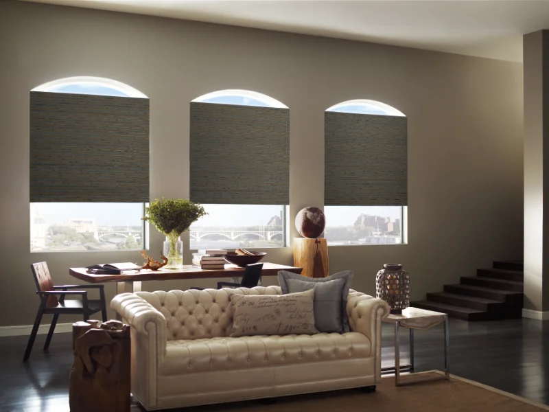 Room-darkening woven wood shades