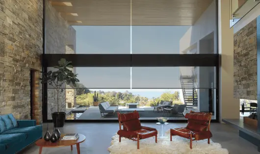 Modern living room with solar shades