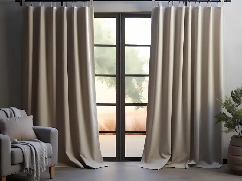 Floor-length blackout drapes in a bedroom