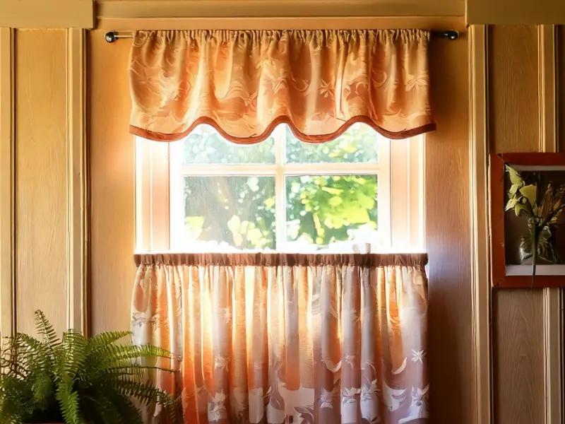 Layered drapes and curtains in a bedroom.
