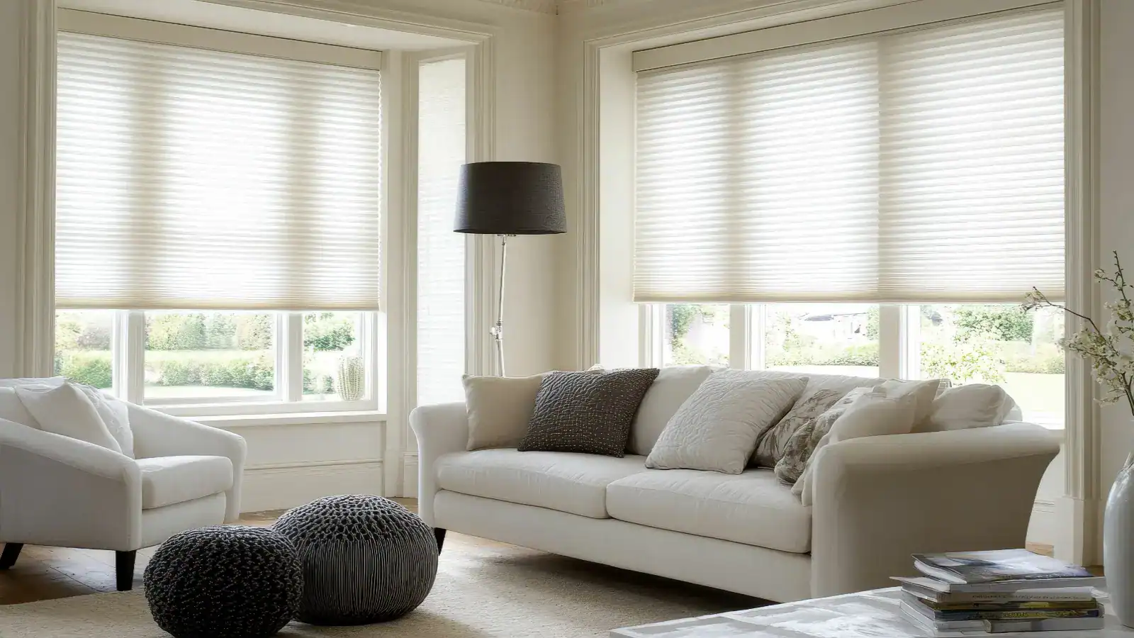 Pleated shades in a contemporary living room